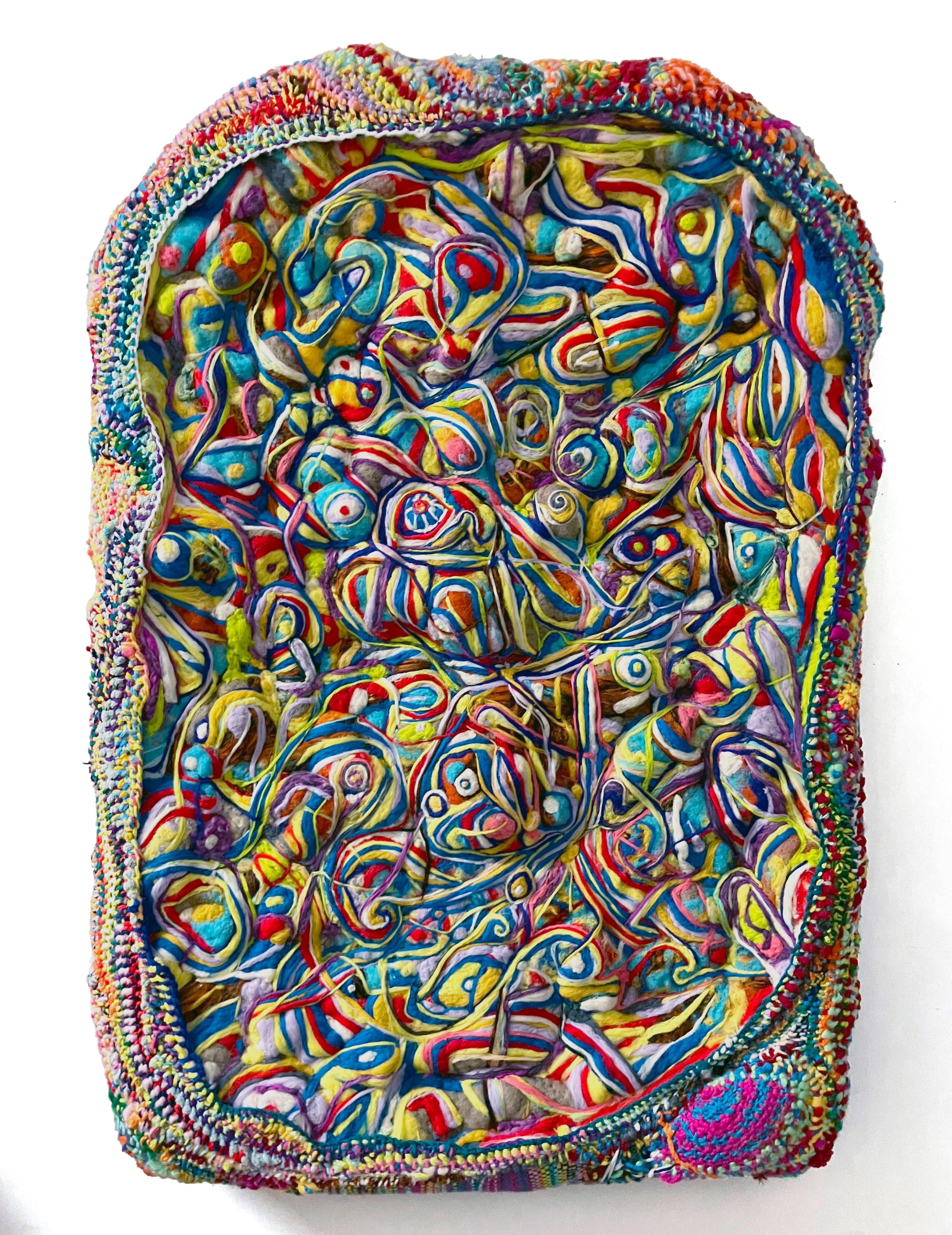 Contemporary Fiber Art, Needle Felted "Painting" with Hand Stitched Wrapped Edge - Sculpture by Ethan Meyer