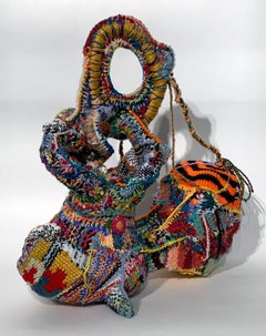 "Psychopomp", Hand Woven Abstract Fiber Sculpture, Yarn, Felt, Mixed Media