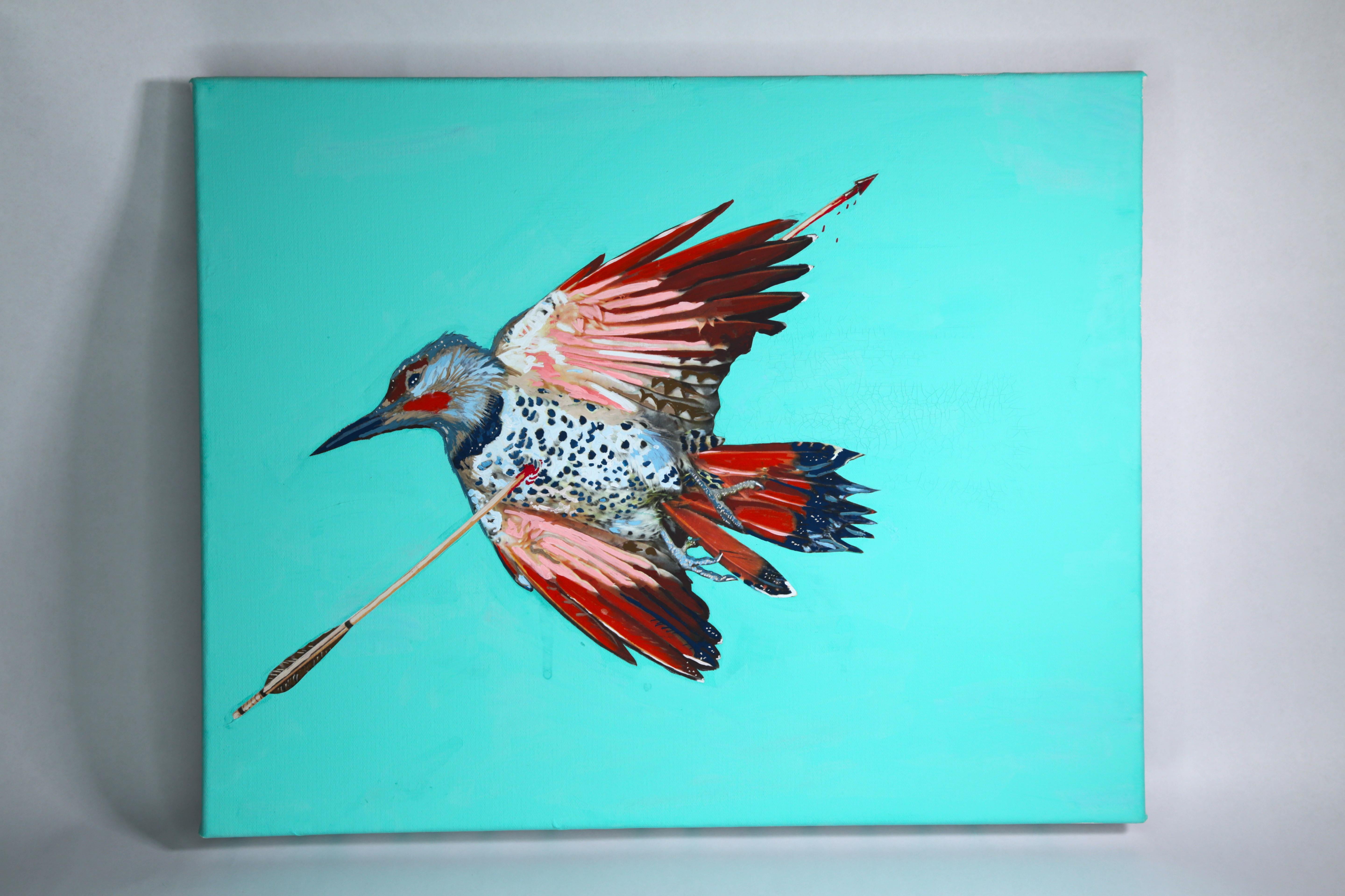 Animal Painting Ethan Minsker - Peinture au collage sur toile : "Bird 5"