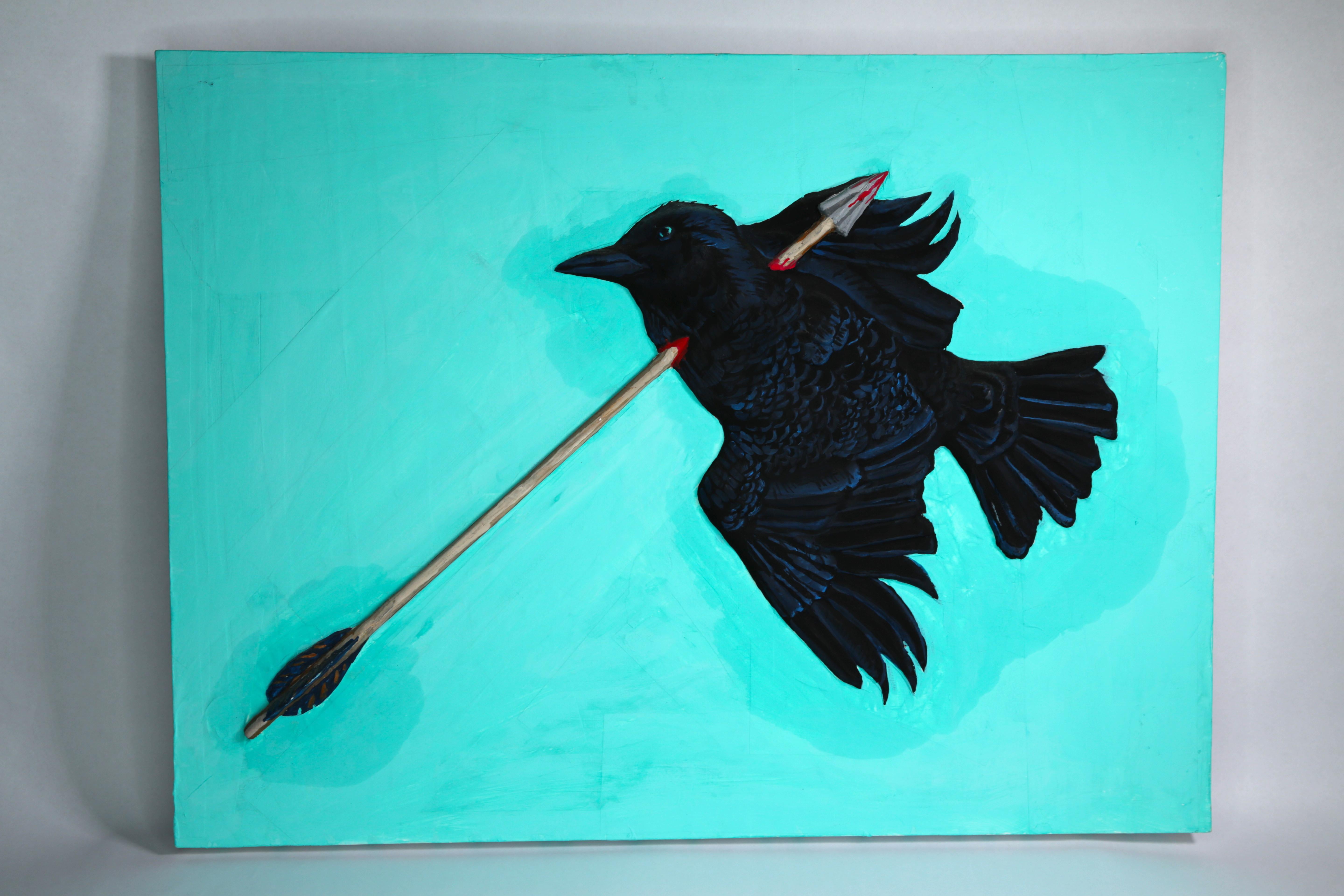 Animal Painting Ethan Minsker - Peinture au collage sur toile : "Bird 6"