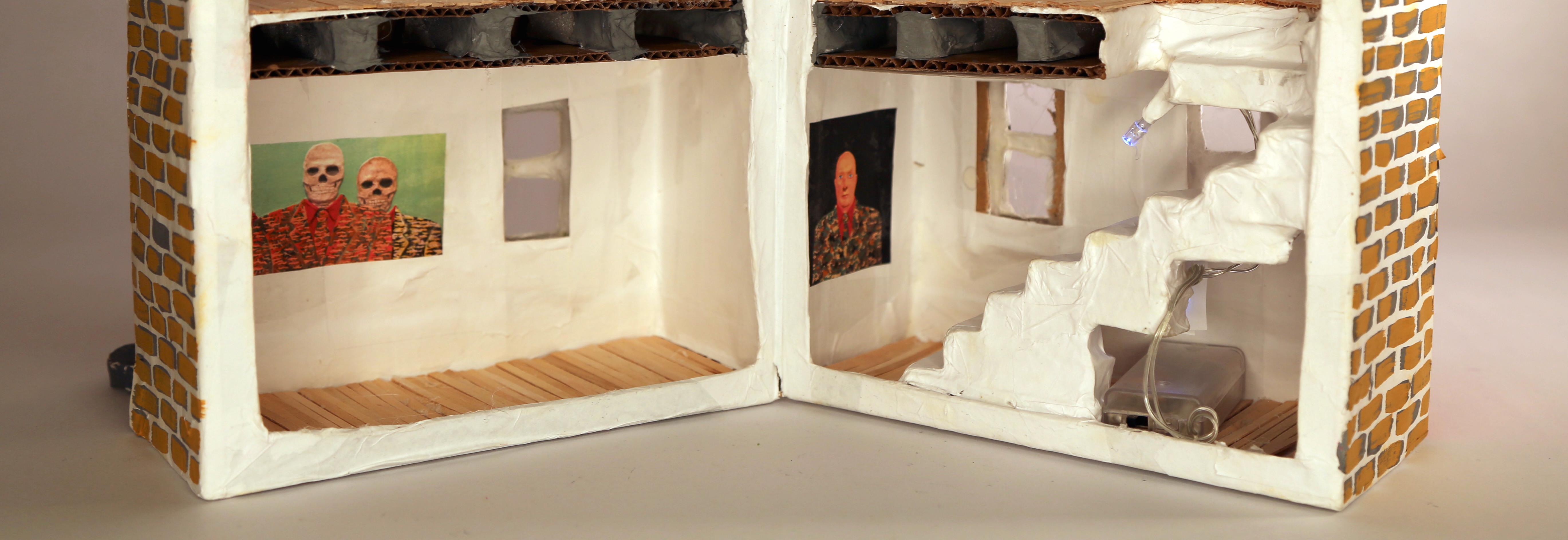 Mixed Media Sculpture of House: 'Spilt House' - Contemporary Mixed Media Art by Ethan Minsker