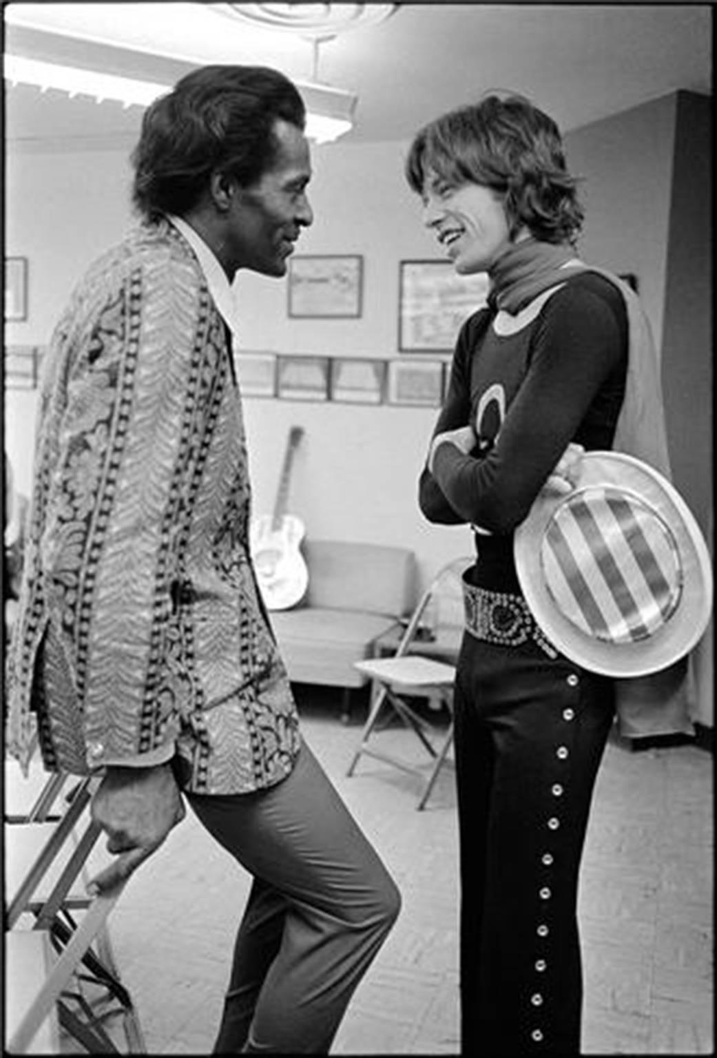 Ethan Russell Black and White Photograph - Mick Jagger and Chuck Berry 1969
