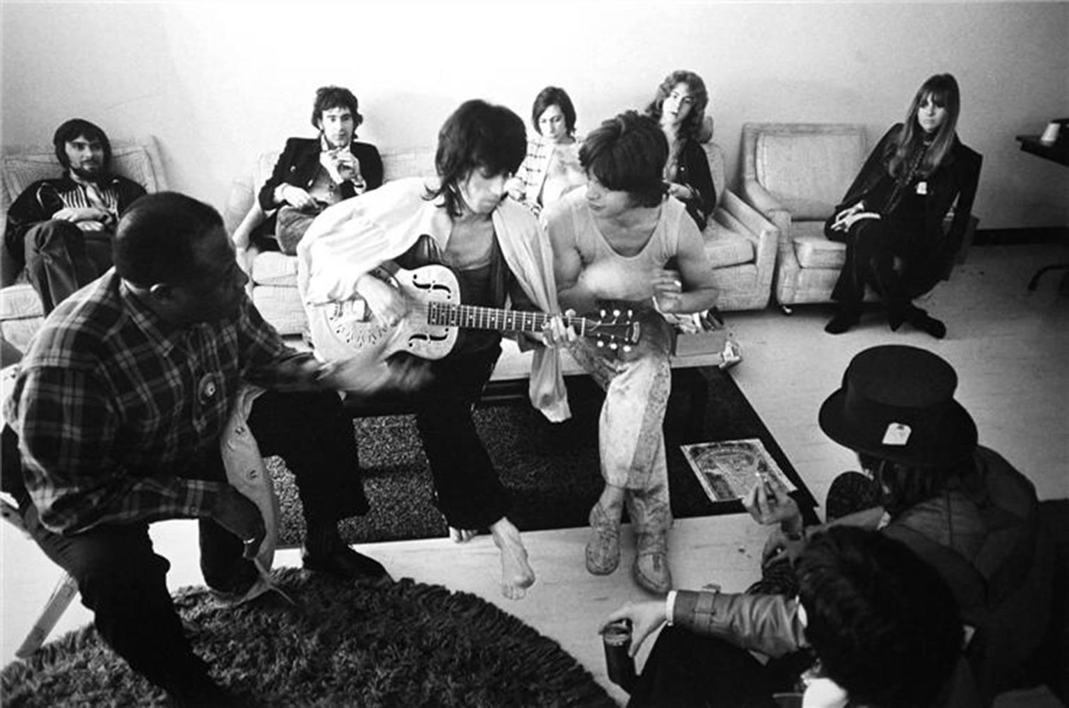 Ethan Russell Black and White Photograph - Rolling Stones, Bukka White, Keith Richards, Mick Jagger, Los Angeles 1969