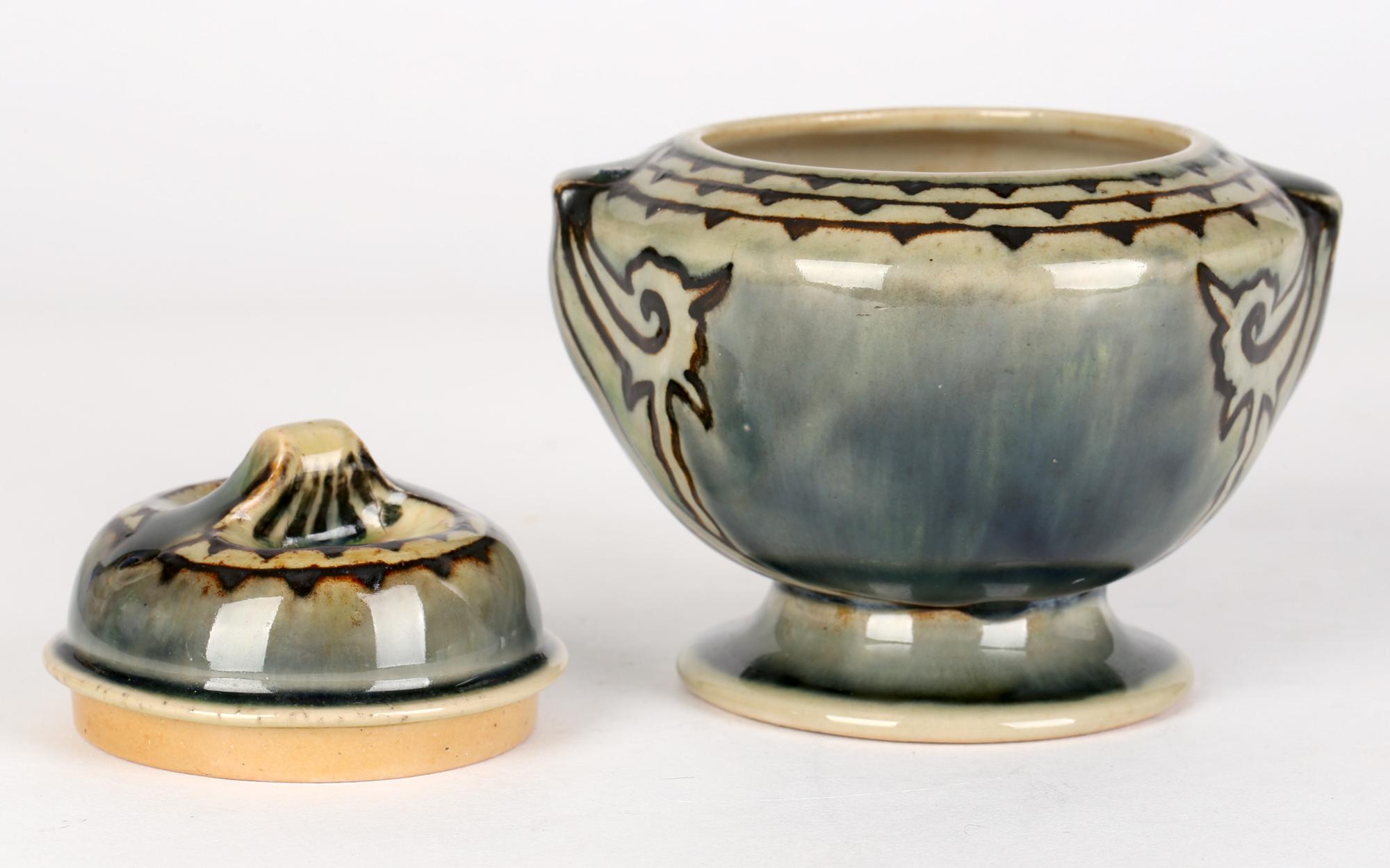 Ethel Beard Doulton Lambeth Unusual Art Deco Stoneware Lidded Tobacco Jar 5
