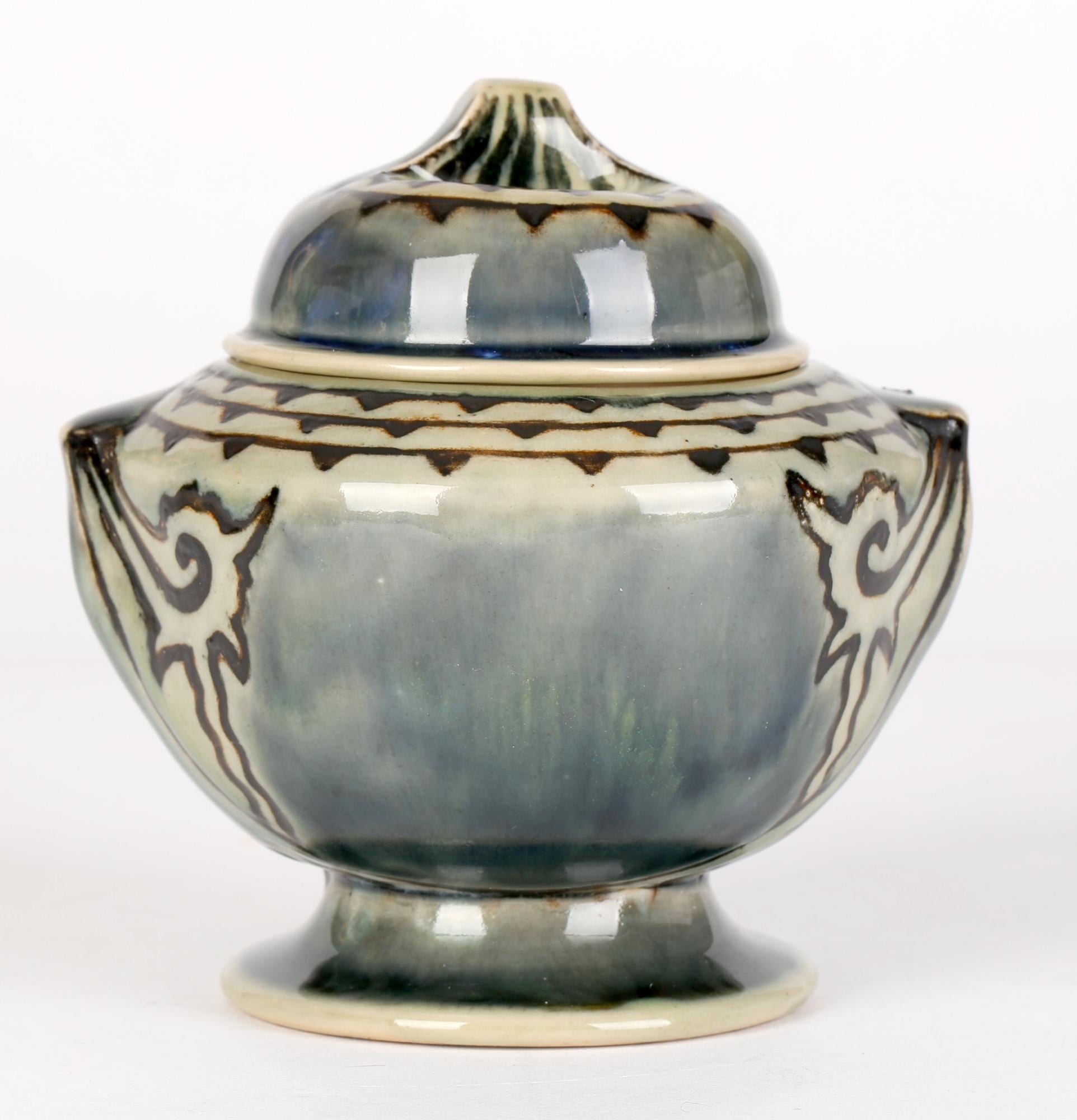 Ethel Beard Doulton Lambeth Unusual Art Deco Stoneware Lidded Tobacco Jar 7