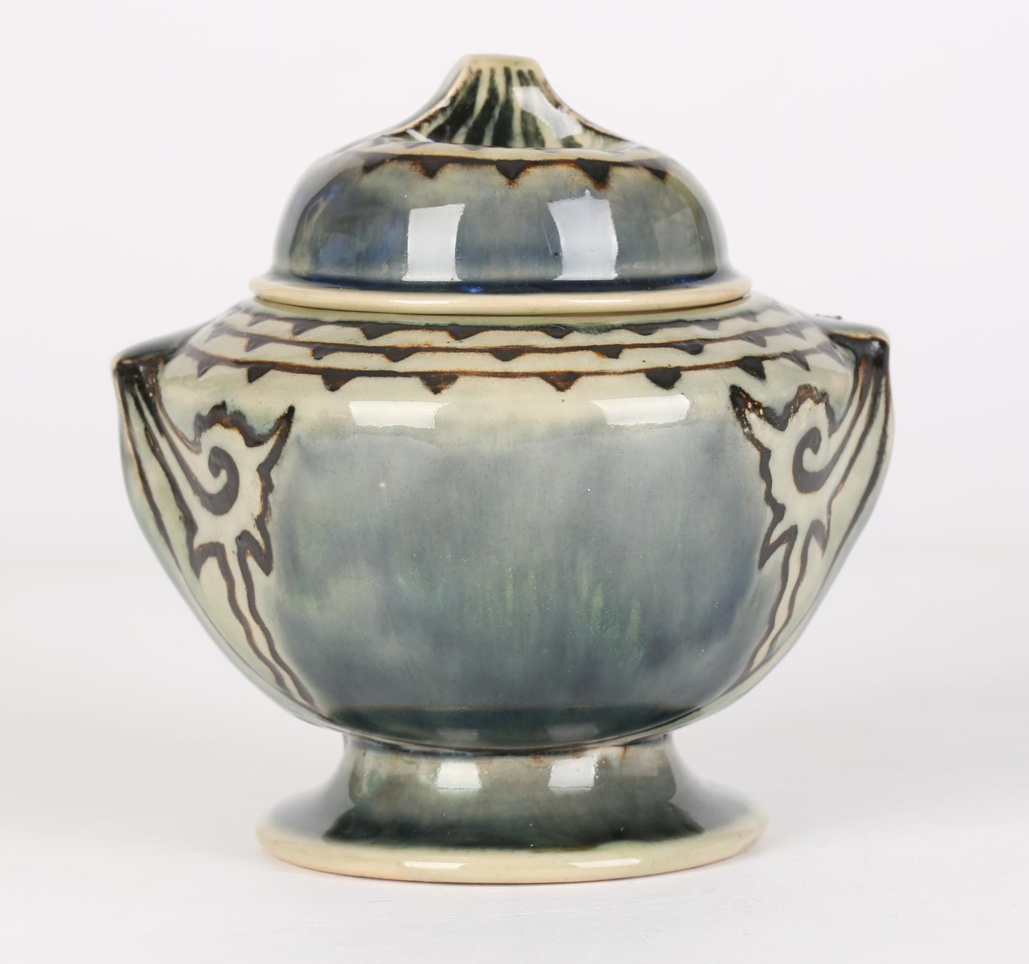 Glazed Ethel Beard Doulton Lambeth Unusual Art Deco Stoneware Lidded Tobacco Jar