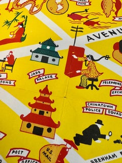 1939 Mappa pittorica di Chinatown San Francisco Fiera Mondiale Golden Gate Bridge