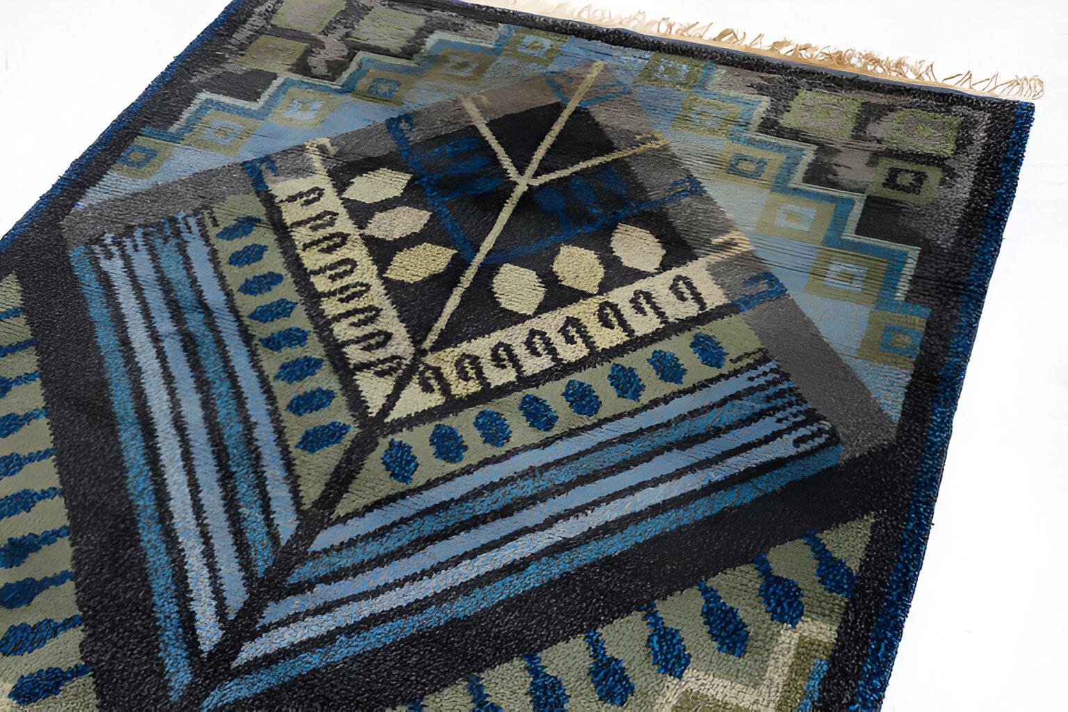 Ethel Halvar Andersson - Tapis géométrique noué à la main, Suède, années 1940
Signé 