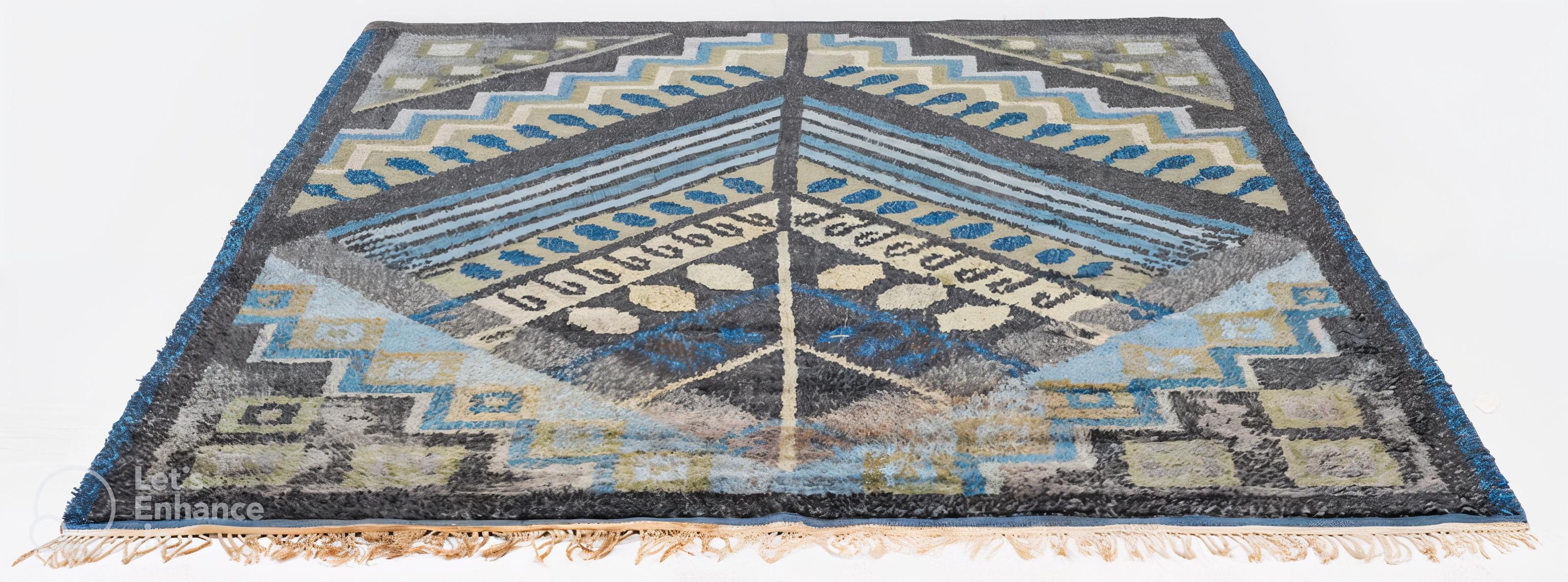 Suédois Ethel Halvar Andersson - Tapis géométrique noué à la main, Suède, années 1940 en vente