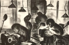 Ethel Katz, Fur Tailors, New Deal-era lithograph of sweatshop