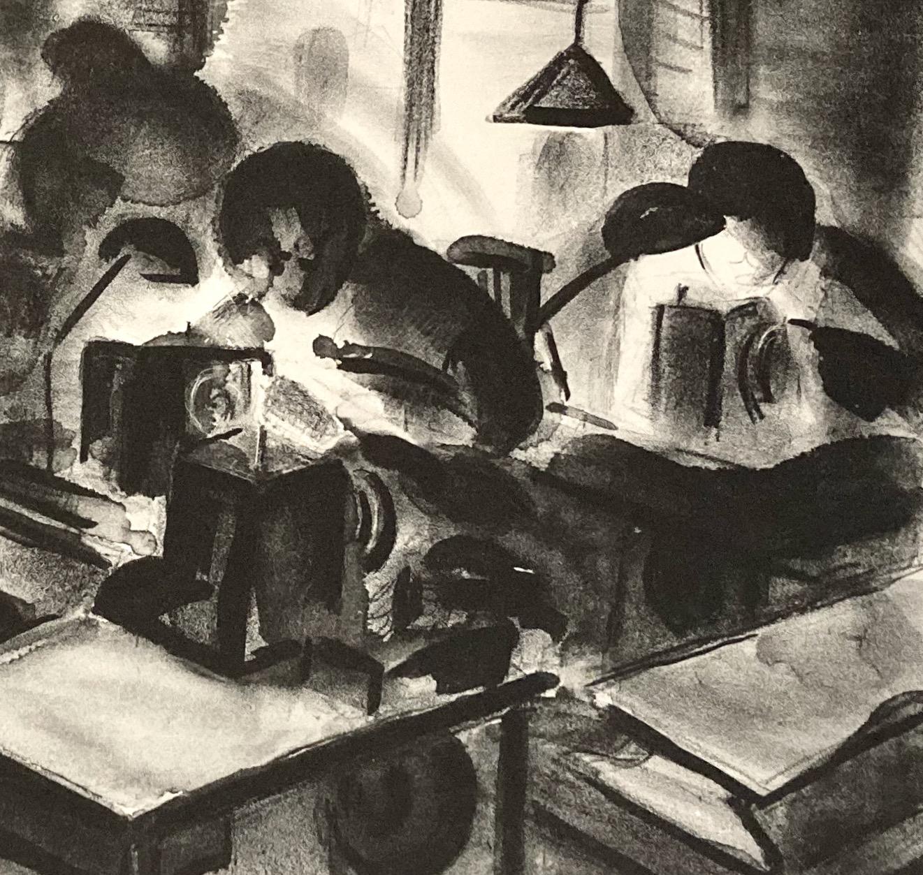 Ethel Katz, Fur Sources, litografía de un taller clandestino de la época del New Deal. - Print moderno estadounidense de Ethel katz