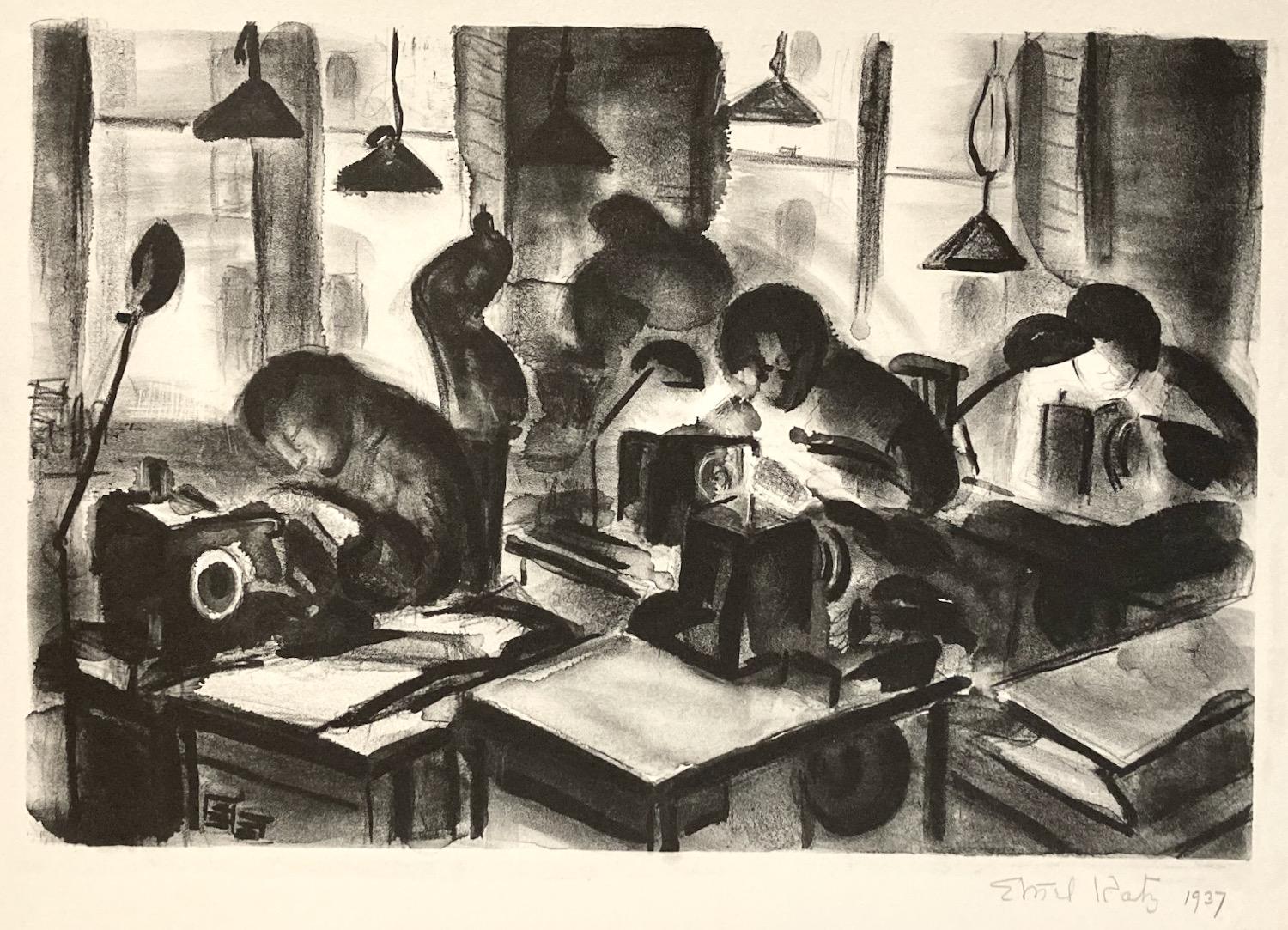 Ethel Katz, Fur Sources, litografía de un taller clandestino de la época del New Deal.