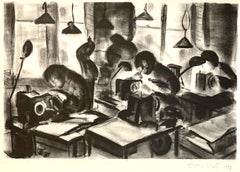 Ethel Katz, Fur Tailors, New Deal-era lithograph of sweatshop