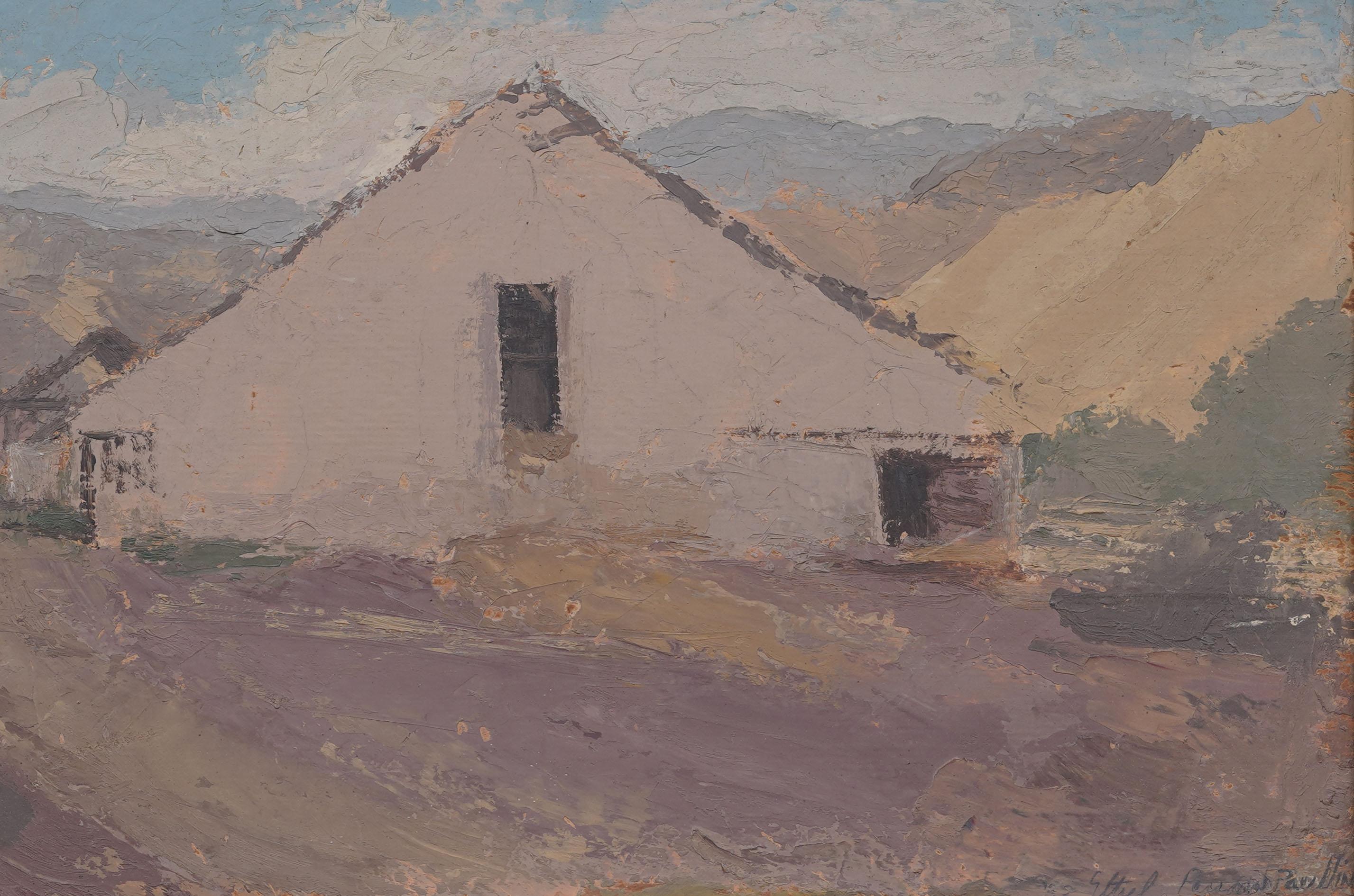 Antiguo paisaje impresionista californiano Pintura al óleo moderna enmarcada y firmada en venta 1