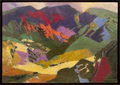 End of the Meadow, peinture abstraite de paysage de montagne du Colorado Tempera des années 1970