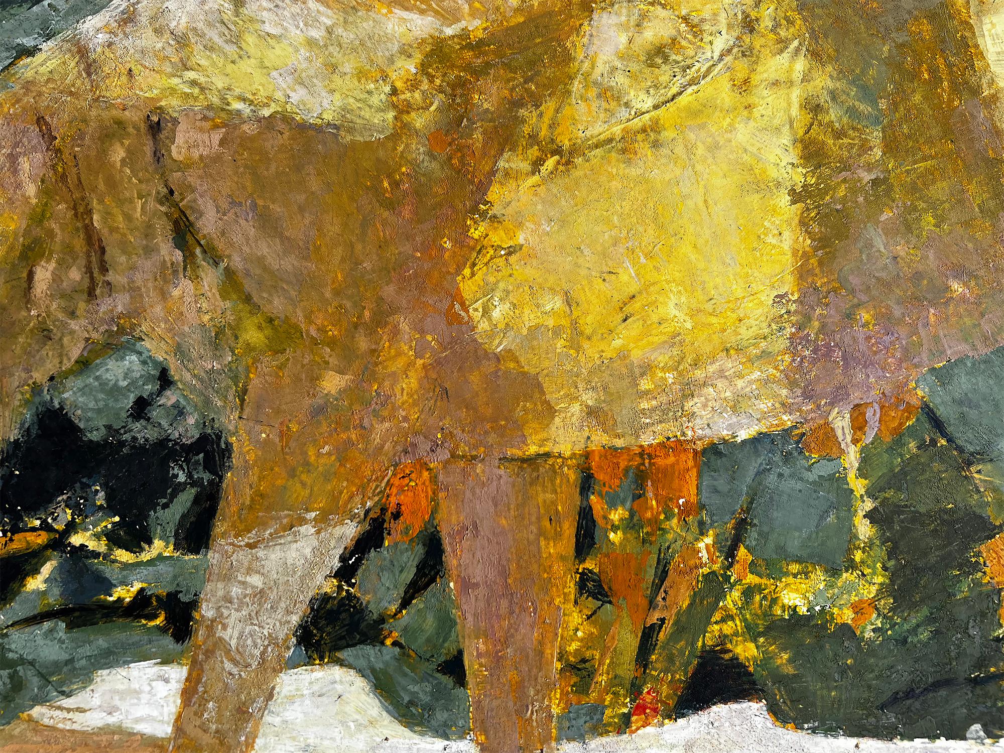 A stylized horse is depicted grazing in an abstract landscape.  Most likely, the location is Woodstock, New York, where the artist lived.
Signed Lower Right; Framed; Note: titled and signed on verso.

Ethel Magafan (August 10, 1916 – April 24, 1993)