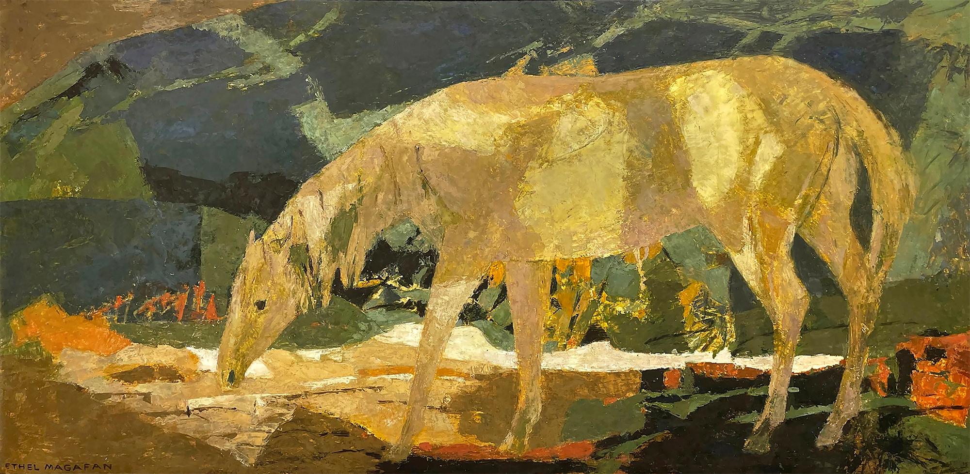 Ethel Magafan Landscape Painting - Lone Horse in Abstract Landscape