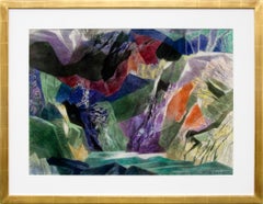 On Coming Storm, Retro 1955 Semi-Abstract Colorado Mountain Landscape Painting