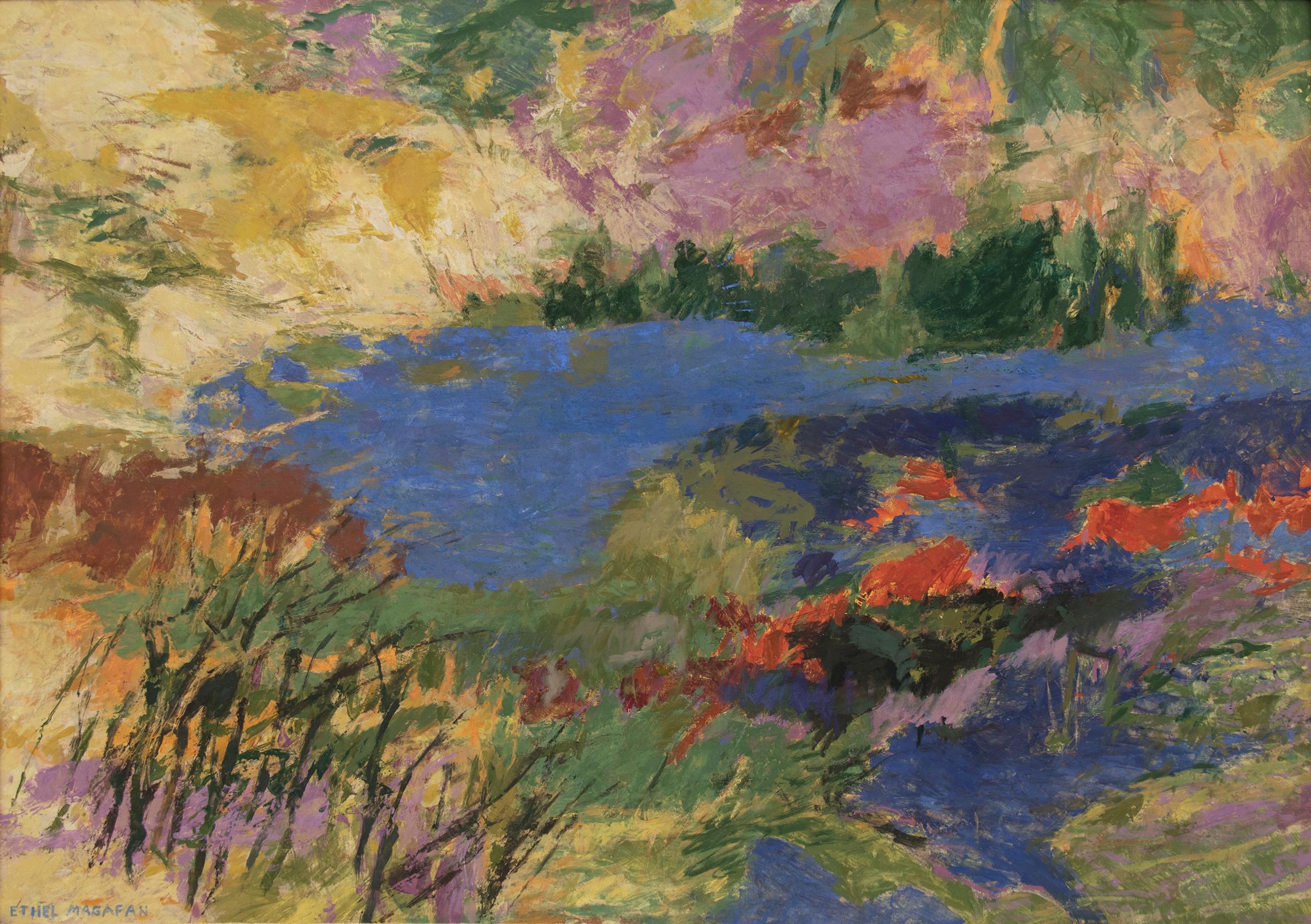 Ethel Magafan Landscape Painting - Quiet Water (Landscape with Pond)