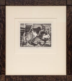 Ethel Magafan Modernist Rodeo Lithograph "Riding the Brahmas", Signed, Framed
