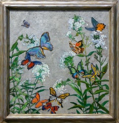 American Impressionist Oil Painting, Circa 1940s, "Phlox and Butterflies",