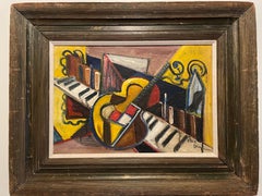Vintage Southern Modernist Abstract Musical Oil Painting by Ethel Davis, Alabama 1940