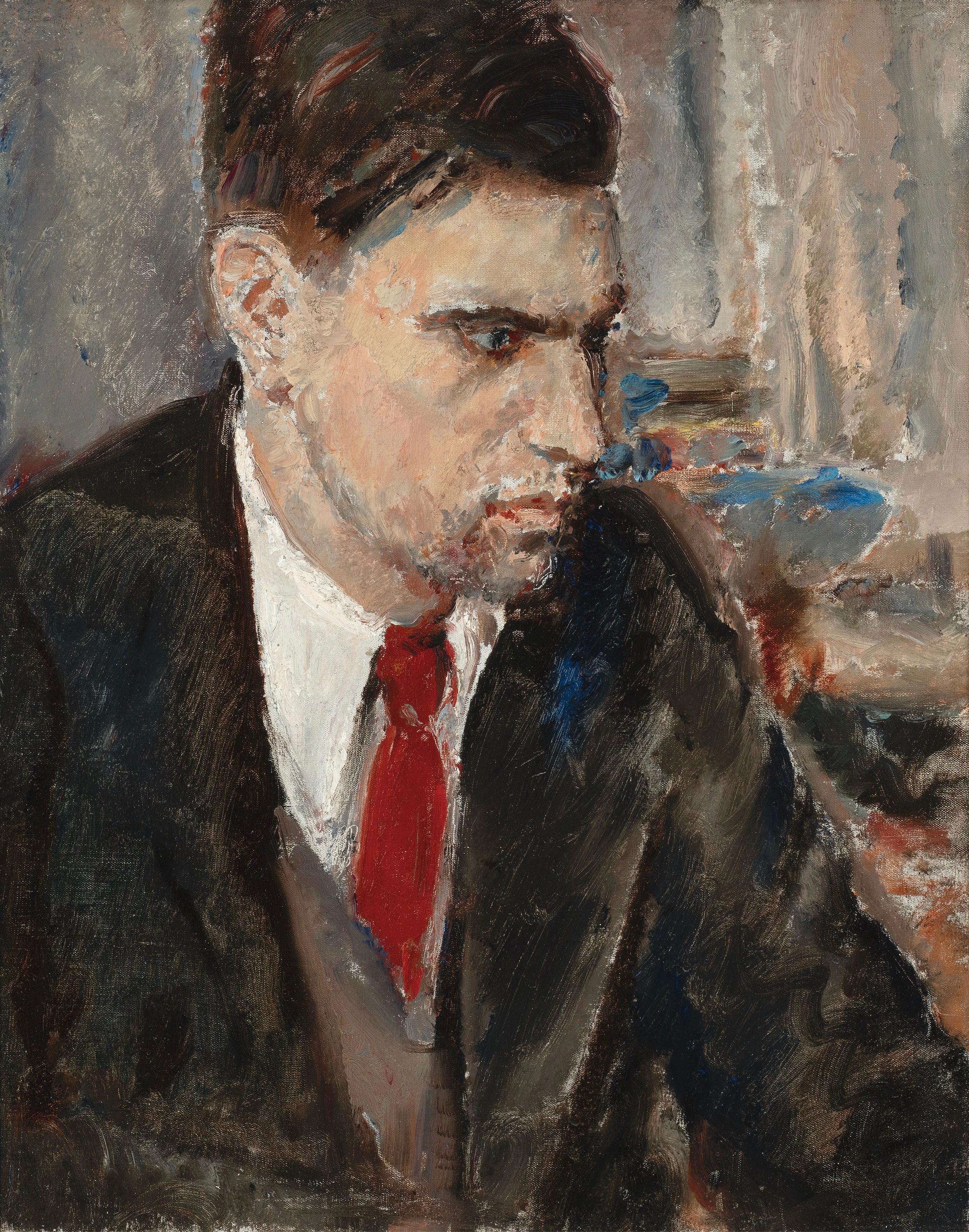 Giovane uomo con cravatta rossa - Painting di Ethel Walker