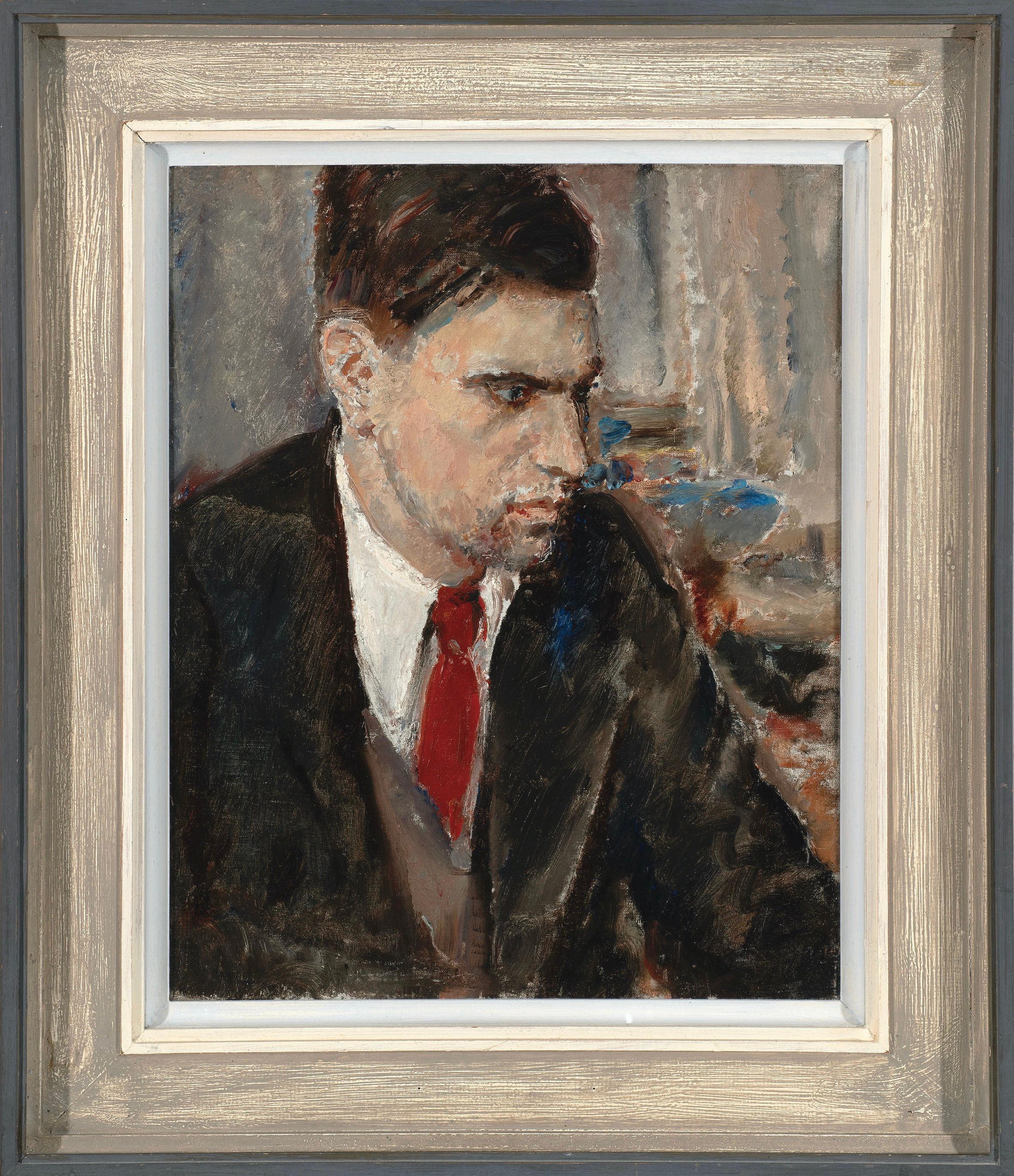 Portrait Painting di Ethel Walker - Giovane uomo con cravatta rossa
