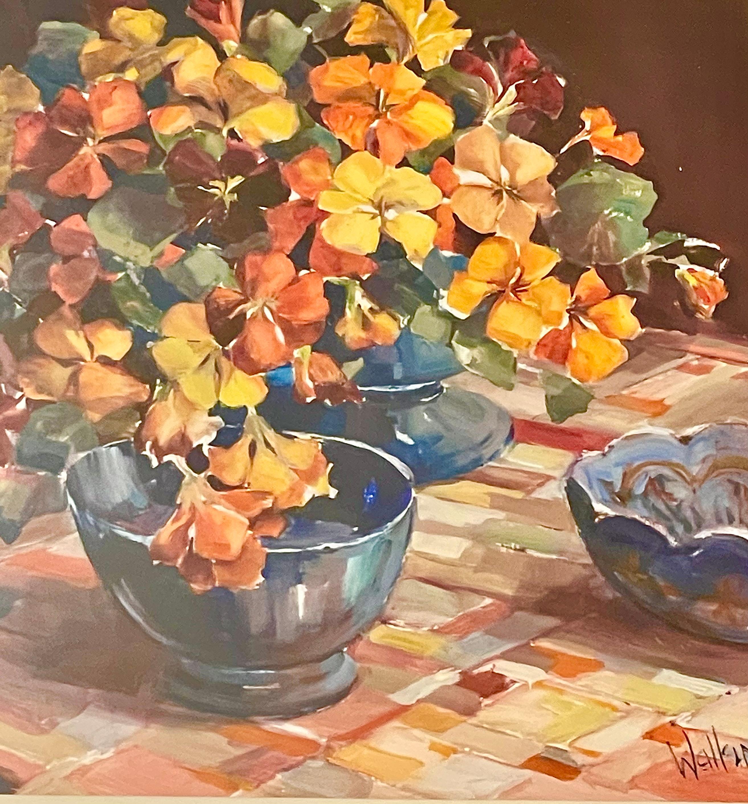 Fiori su tessuto a scacchiera