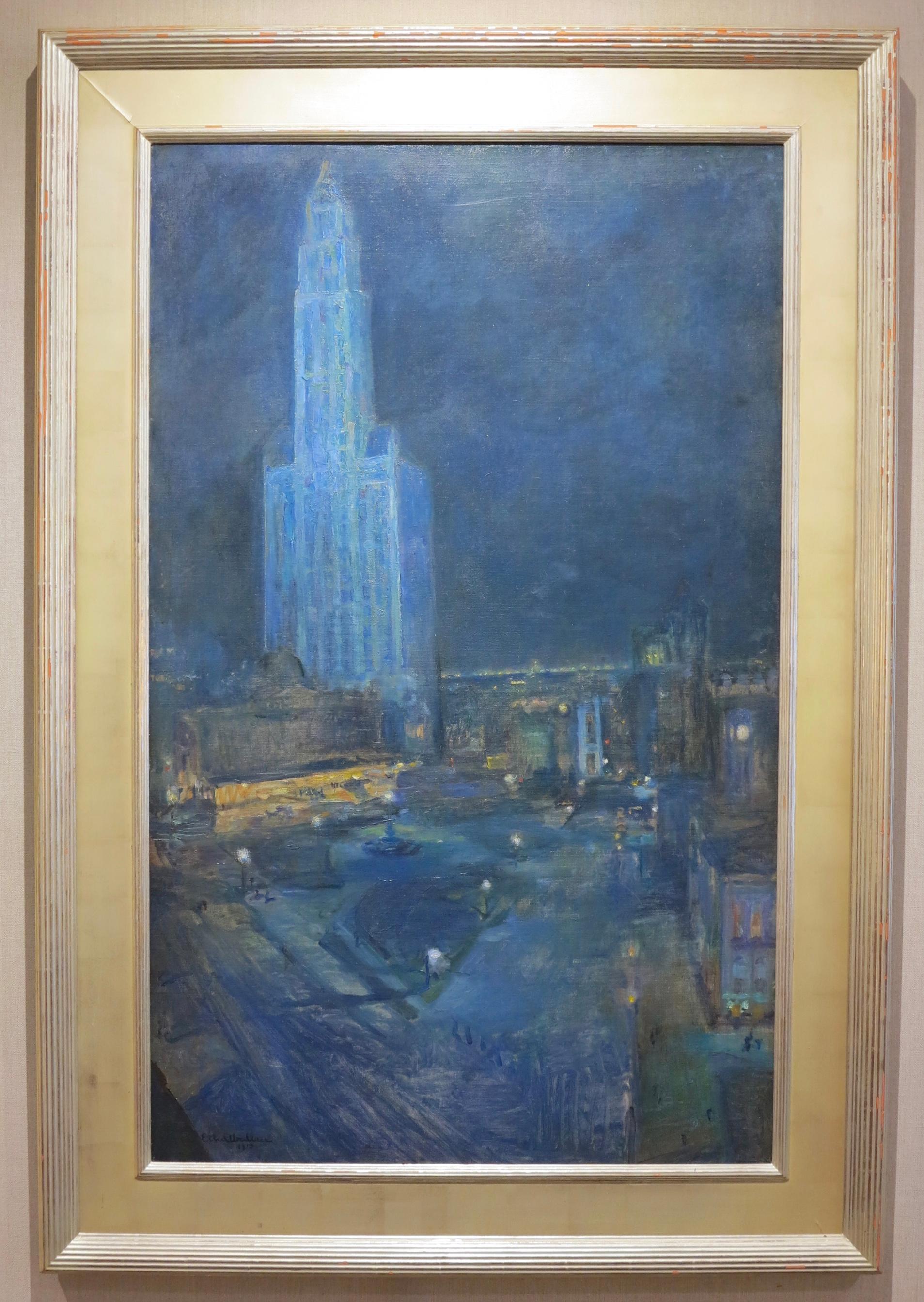 Woolworth Building and City Park (Manhattan Cityscape) - Painting by Ethel Wallace