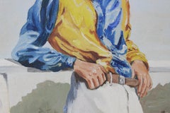 "Jockey w/ Yellow & Blue Silks" Oil on Board by Ethel Welch (American 1890-1983)