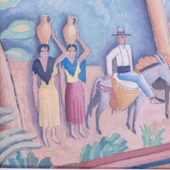 A Spanish mural design by British 20th Century artist, oil on paper, signed