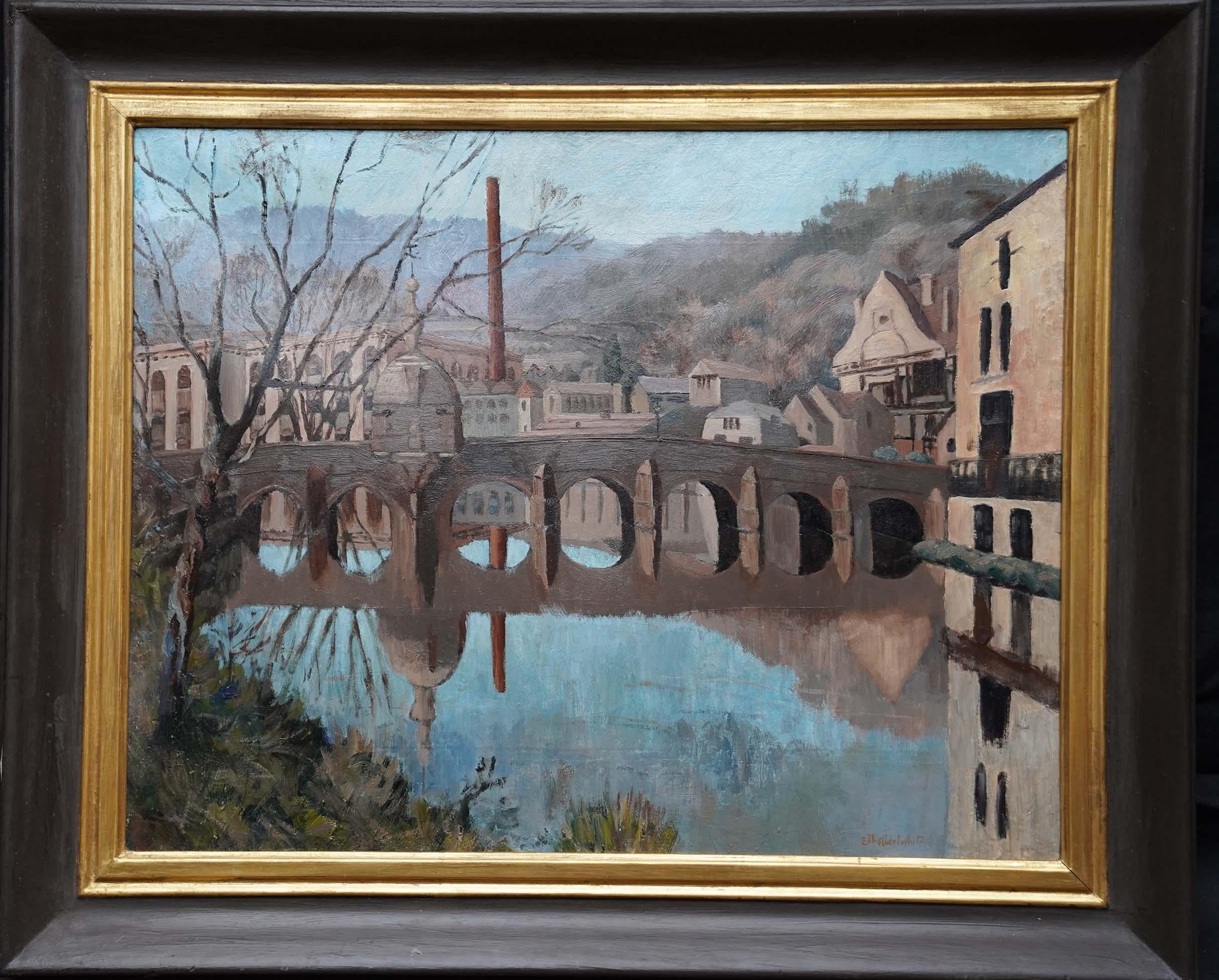 Paisaje del puente de Bradford on Avon - Pintura al óleo de la ciudad británica postimpresionista en venta 6