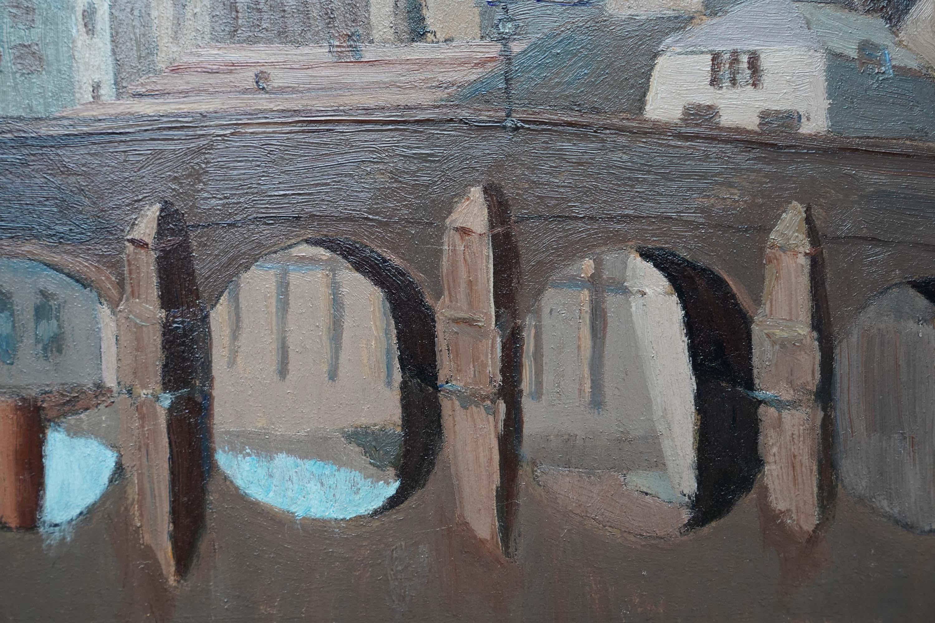 Paisaje del puente de Bradford on Avon - Pintura al óleo de la ciudad británica postimpresionista en venta 2