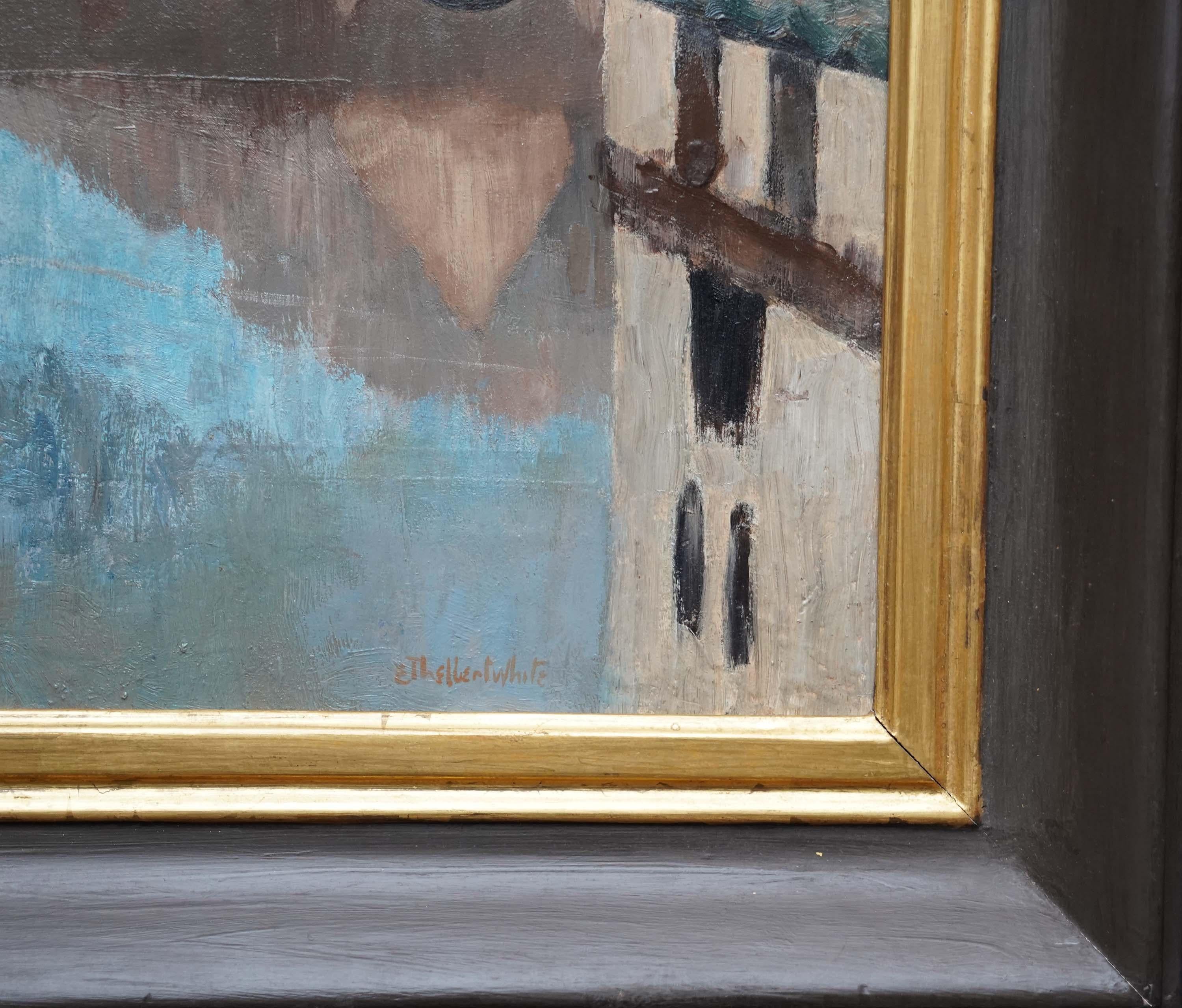Paisaje del puente de Bradford on Avon - Pintura al óleo de la ciudad británica postimpresionista en venta 4