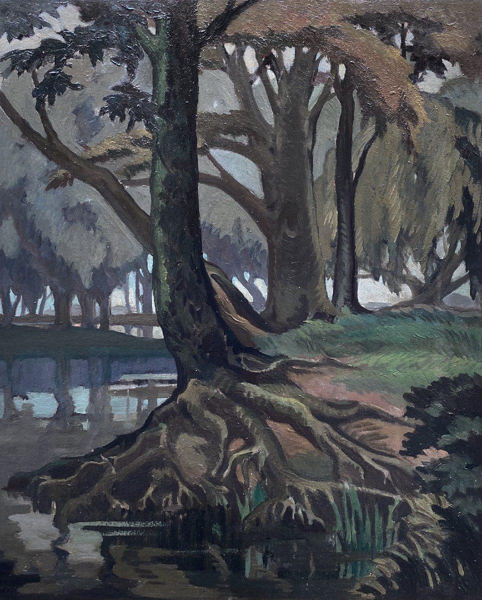 Landscape Painting Ethelbert White - La piscine de la forêt - Peinture à l'huile originale du 20ème siècle