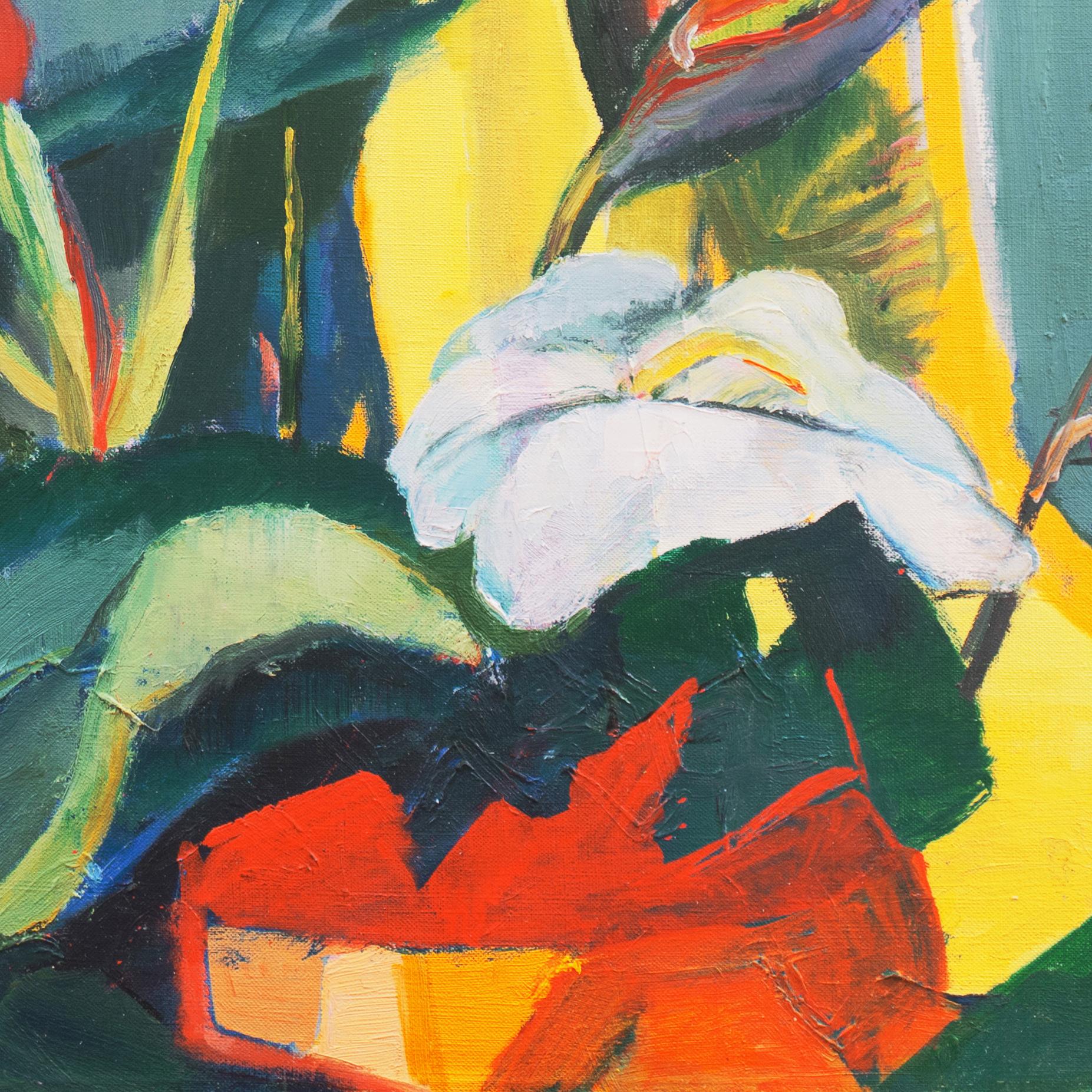 'Birds of Paradise, Hawaii', Mid-century, New York Woman Artist, Woodstock, ASL - Gray Still-Life Painting by Ethelyn Cobb