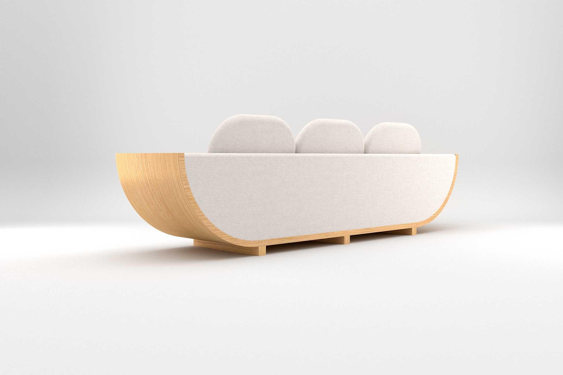 Moderne Ether 2 and 3 Seat Sofa - Modernity White Sofas with Wooden Base en vente