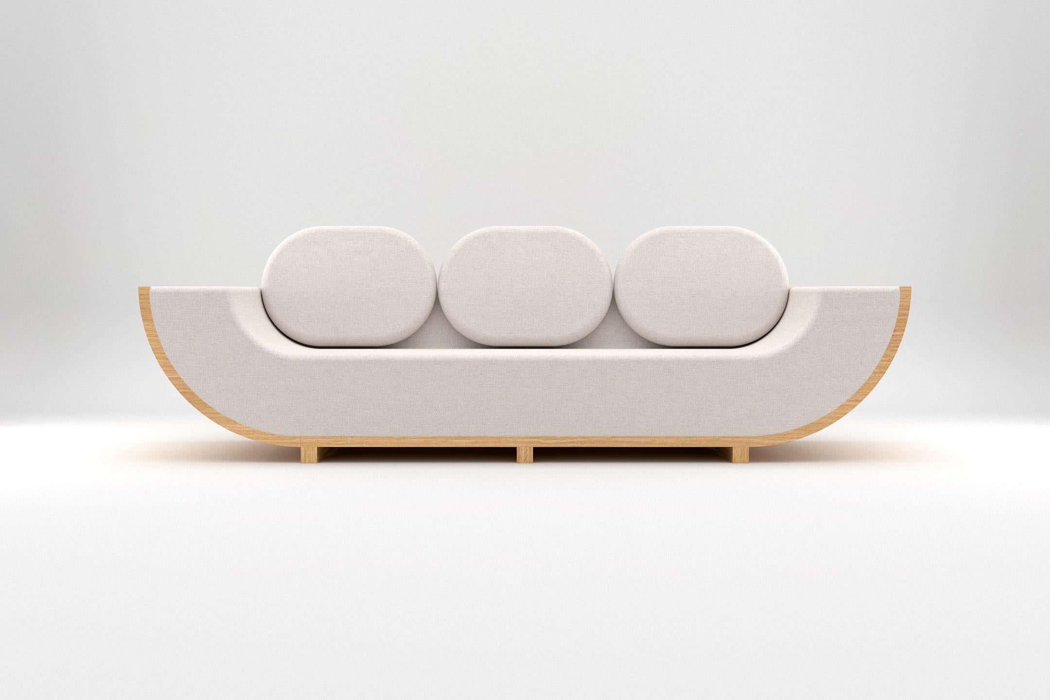 XXIe siècle et contemporain Ether 2 and 3 Seat Sofa - Modernity White Sofas with Wooden Base en vente