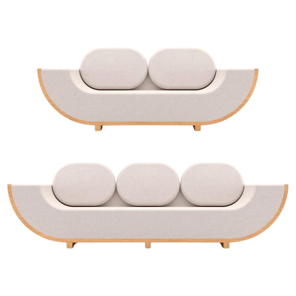 Ether 2 and 3 Seat Sofa - Modernity White Sofas with Wooden Base