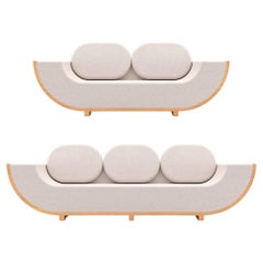 Ether 2 and 3 Seat Sofa - Modern White Sofas with Wooden Base