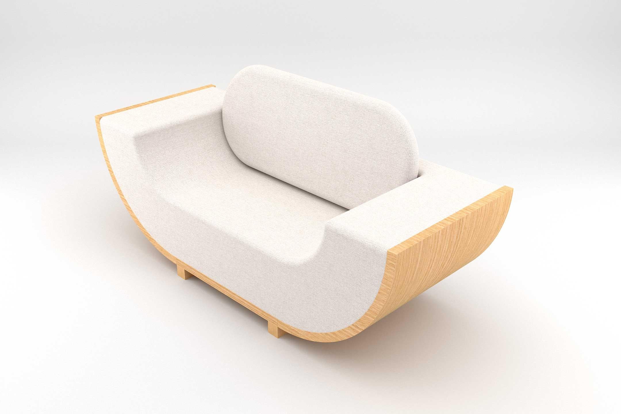 Fait main Fauteuil Ether moderne fabriqué à la main avec base en bois naturel en vente