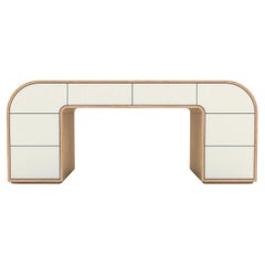 Escritorio Ether - Escritorio moderno artesanal de madera natural y lacado blanco