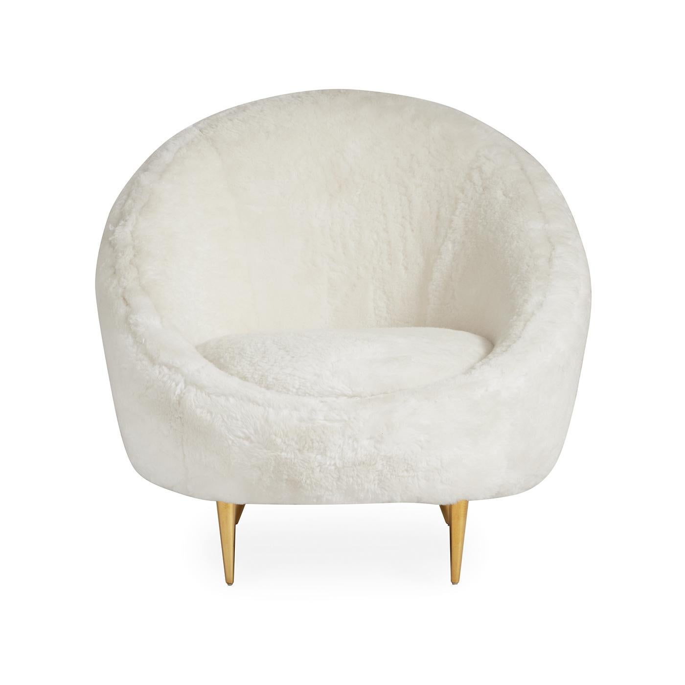 Polished Ether Lounge Chair in Shearling
