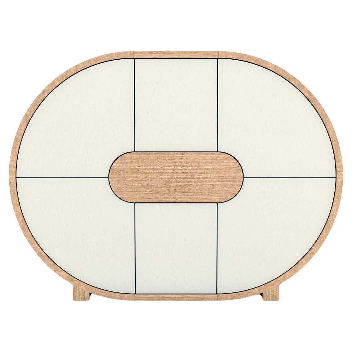 Aparador Ether - Aparador moderno artesanal de madera natural y lacado blanco