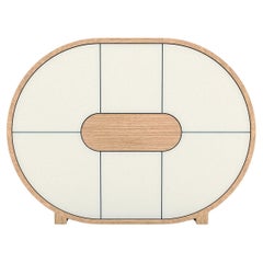 Aparador Ether - Aparador moderno artesanal de madera natural y lacado blanco