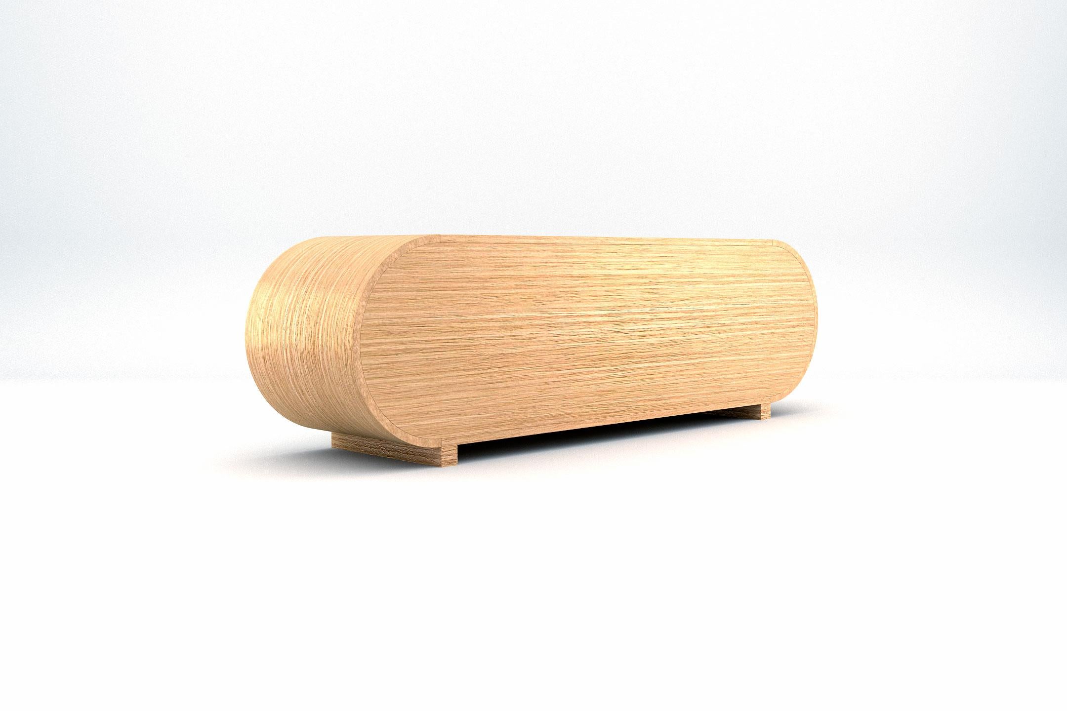 Varnished Ether TV Console - Modern Handcrafted Console in Natural Wood and White Lacquer For Sale