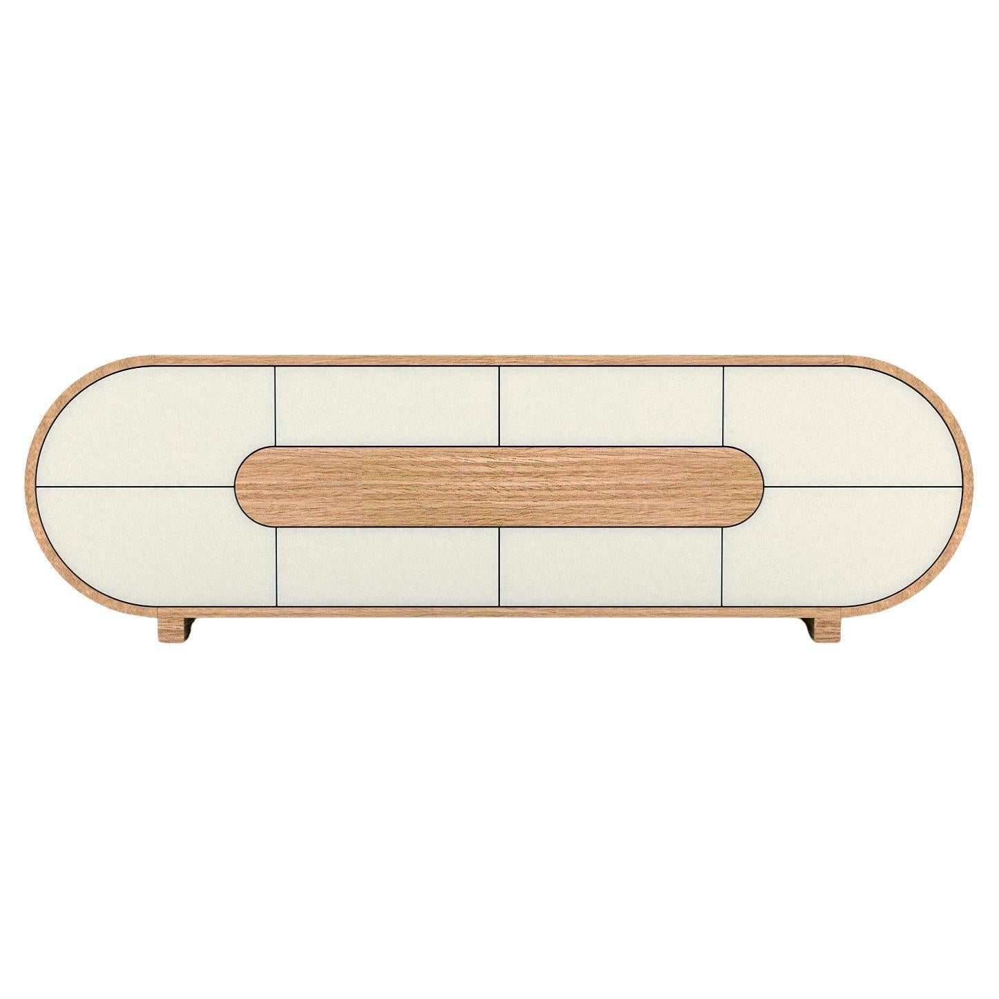 Consola de TV Ether - Consola artesanal moderna de madera natural y laca blanca