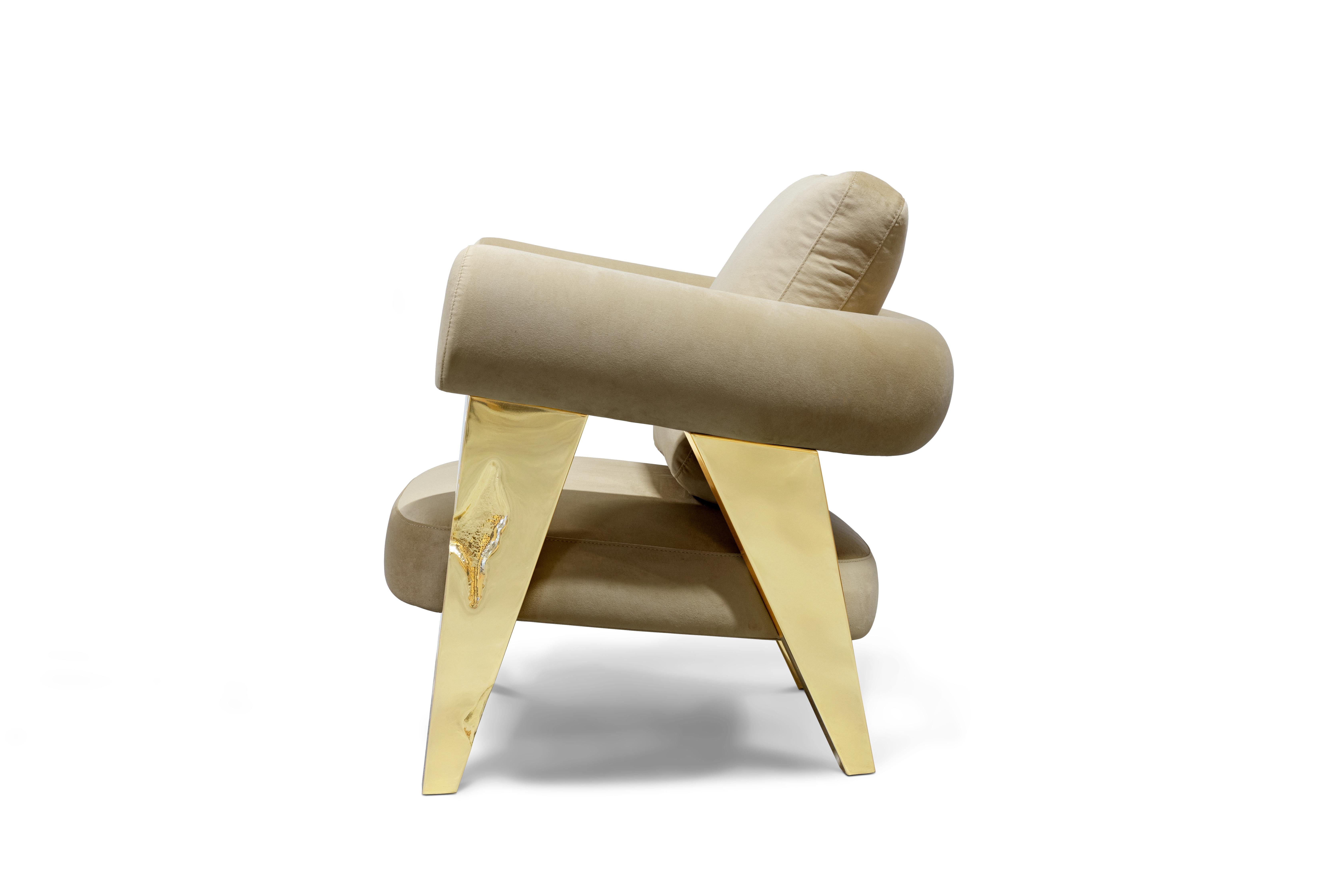 Sillón Ethereal - Latón martillado pulido a mano y tela - Boca Do Lobo en venta 1