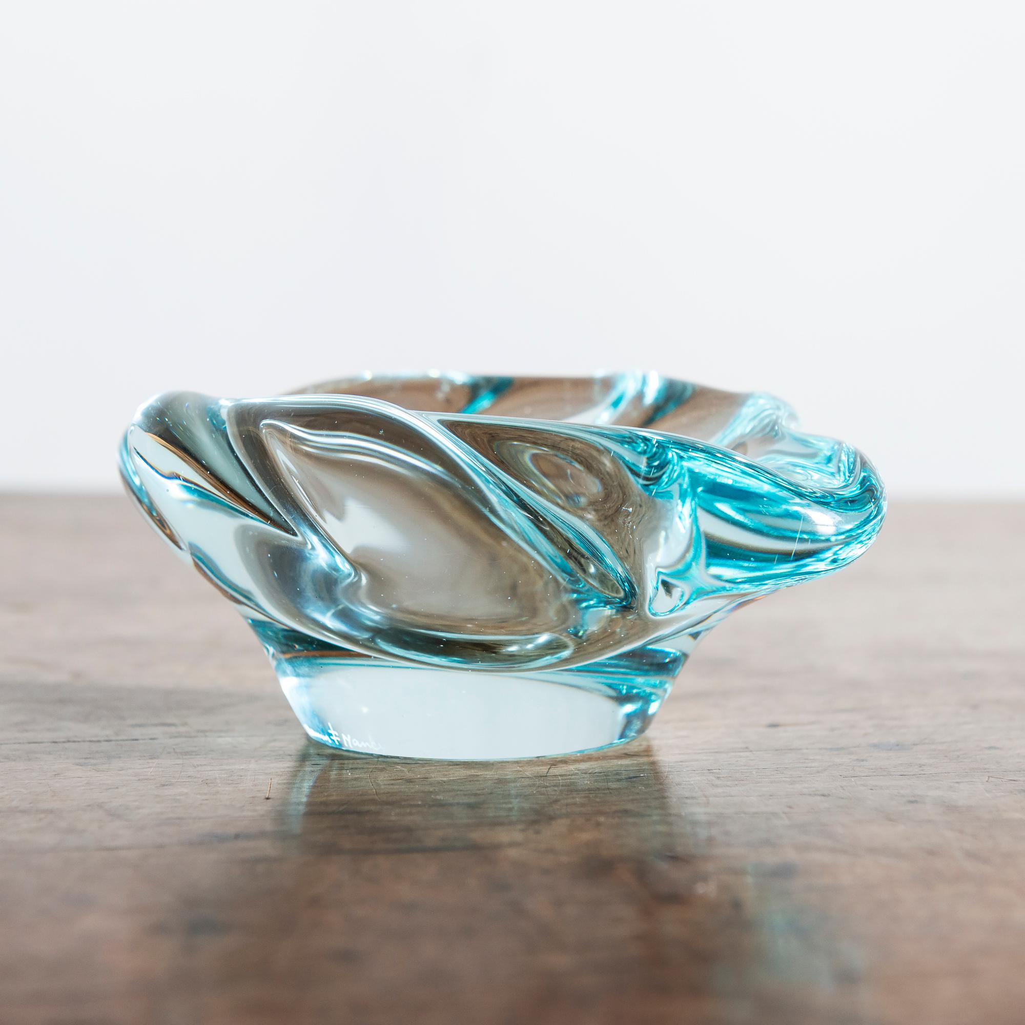 Modern Ethereal Blue Crystal Bowl by Daum, France, 1950s